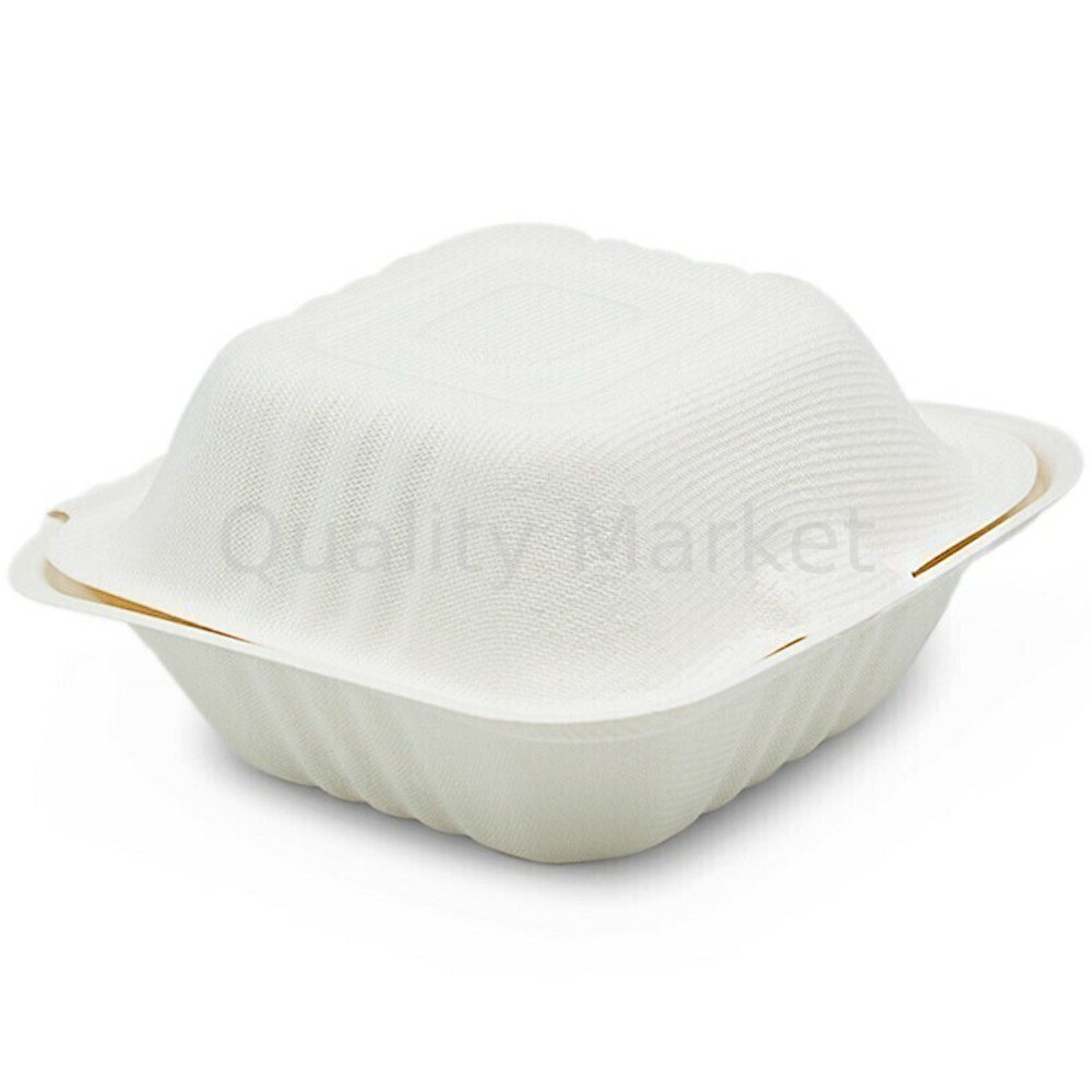 Бургер бокс белый из сахарного тростника 450 мл 152.4x152.4x76.2 мм 125шт/уп