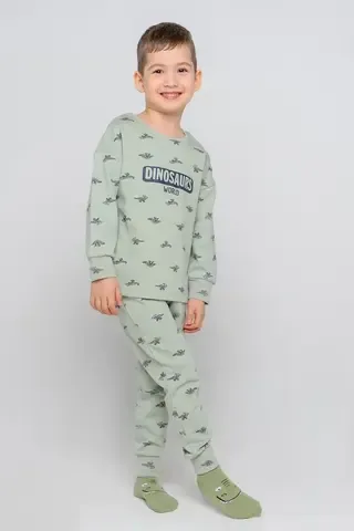 пижама  для мальчика  К 1581/24/темно-оливковый,маленькие динозавры