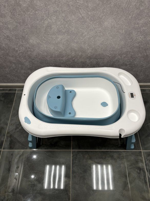 Детская ванна Luxmom складная со сливом и термометром (синий)