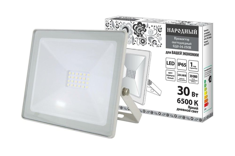 Прожектор светодиодный (стандарт) СДО-04-030Н 30 Вт, 6500 К, белый, IP65 Народный TDM SQ0336-0272