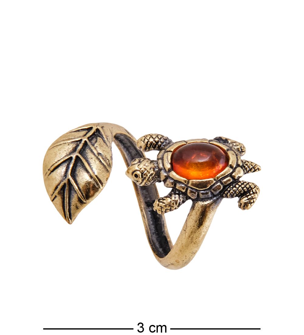 AM-3803 Кольцо «Черепашка с листиком» (латунь, янтарь)