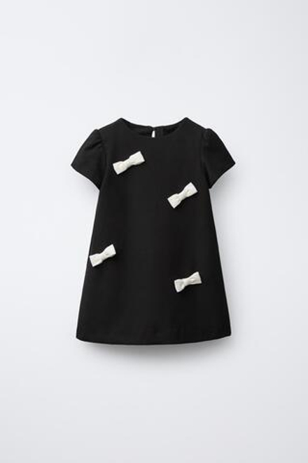 ZARA ПЛАТЬЕ С КОНТРАСТНЫМИ БАНТАМИ, ЧЕРНЫЙ