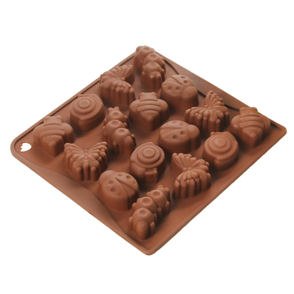 Форма силиконовая «Насекомые», 18×17 см, 16 ячеек, цвет шоколадный