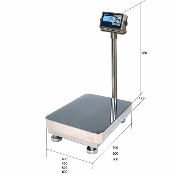 Весы товарные напольные MAS ProMAS PM1HWS-150 4560, RS232 (опция), 150кг, 20/50гр, 450*600, защита IP65, нержавеющая сталь AISI 304, с поверкой, съемная стойка
