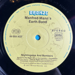 Винтажная виниловая пластинка LP Manfred Mann's Earth Band Nightingales and Bombers (Germany 1975) Fat Nelly