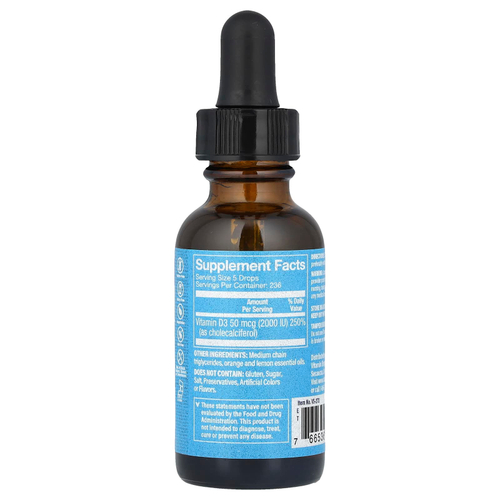 The Vitamin Shoppe, Жидкий витамин D3, цитрус, 50 мкг (2000 МЕ), 30 мл (1 жидк. Унция)
