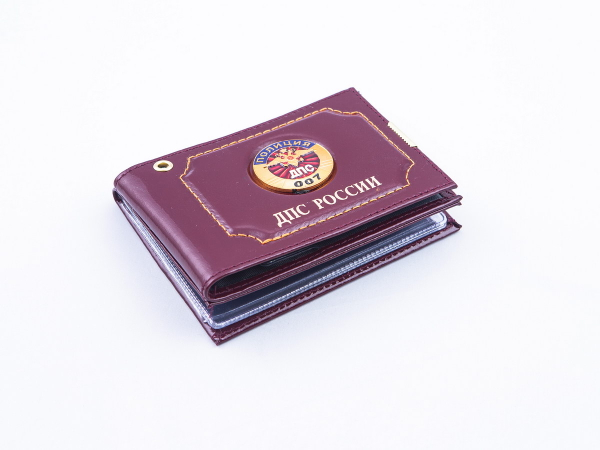 Обложка для удостоверения ДПС и автодокументов со значком, бордовая
