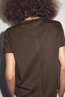 ZARA ФУТБОЛКА ИЗ МЕРСЕРИЗОВАННОГО ХЛОПКА, КОРИЧНЕВЫЙ