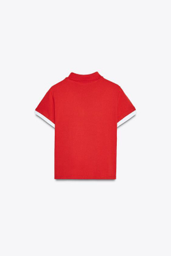 ZARA ТОП С ВОРОТНИКОМ ПОЛО И КОНТРАСТНЫМИ ДЕТАЛЯМИ, КРАСНЫЙ