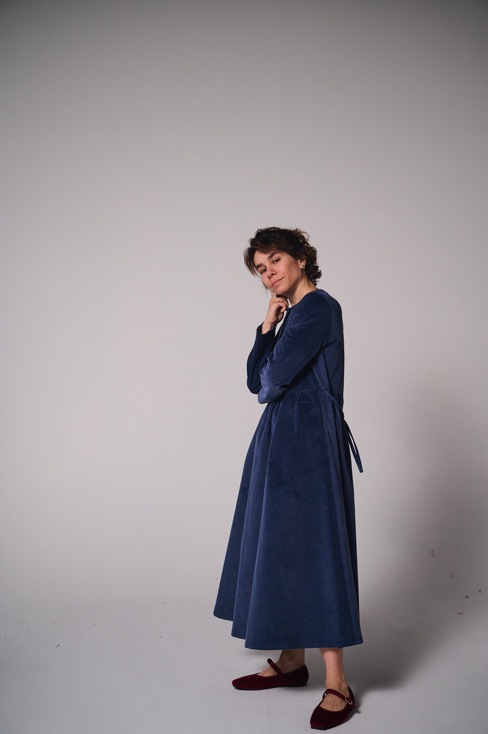 Платье оверсайз, вельвет индиго