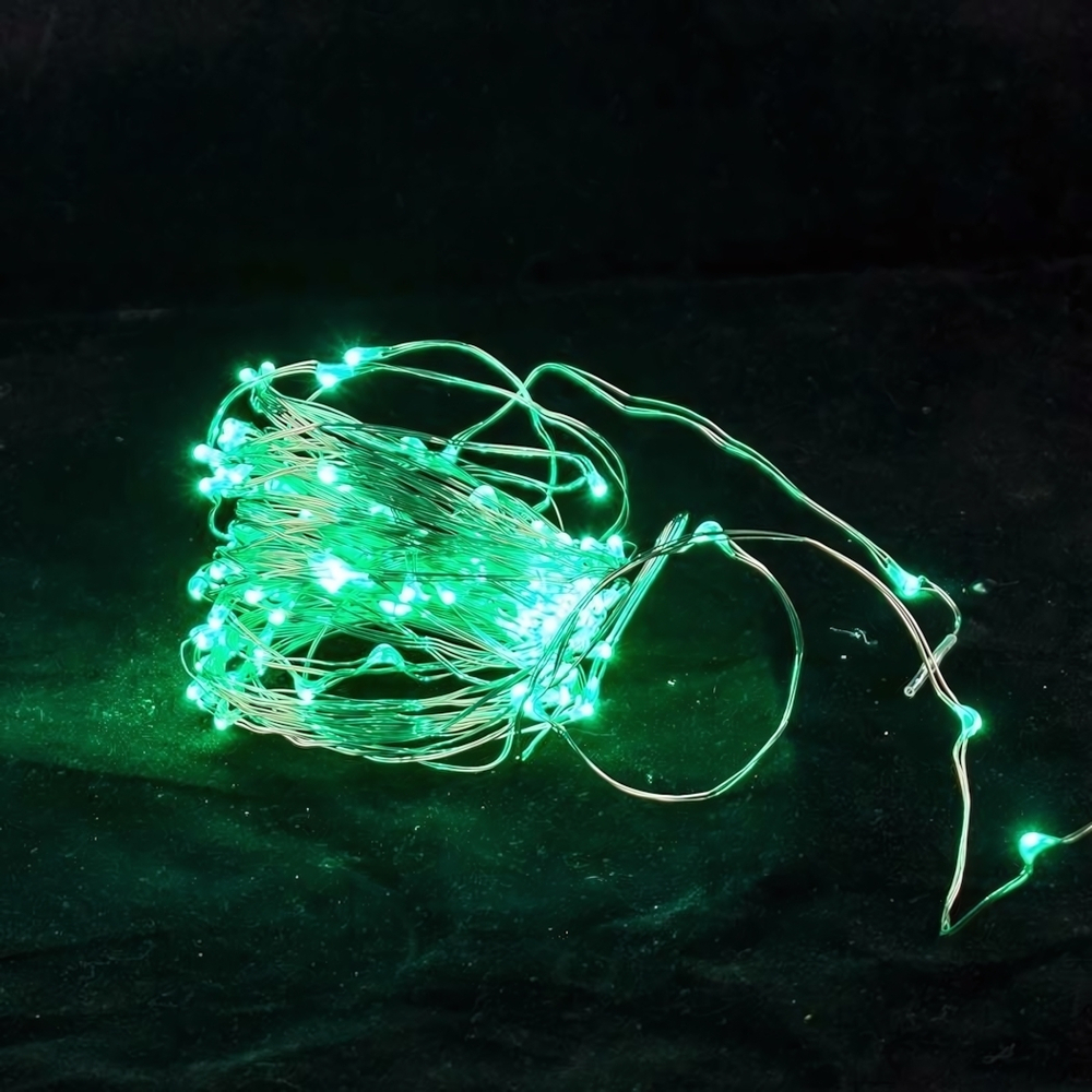 Электрогирлянда проволока зеленый, не мигает 100л, 10 м