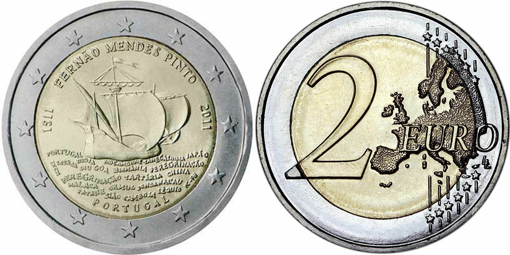 Португалия 2 евро, 2011 500 лет со дня рождения Фернана Мендеса Пинто UNC