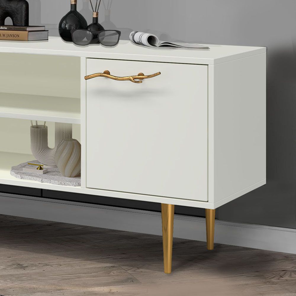 Тумба под ТВ Арт Колор matte 155см Стайл Голд Белый опал матовый