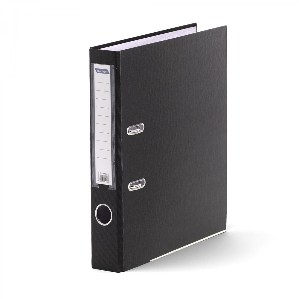 Папка-регистратор Alingar, А4, 50 мм, черный, ПВХ покрытие, фактура лен, карман на корешке, нижн. металл. кант, арочный механизм, неразборная