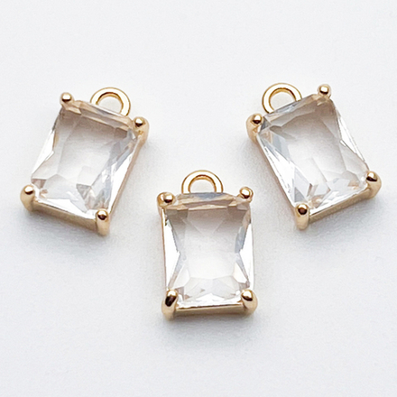Подвеска Прямоугольник, цвет золото+прозрачный, размер 10*6 мм, цена за 1 шт