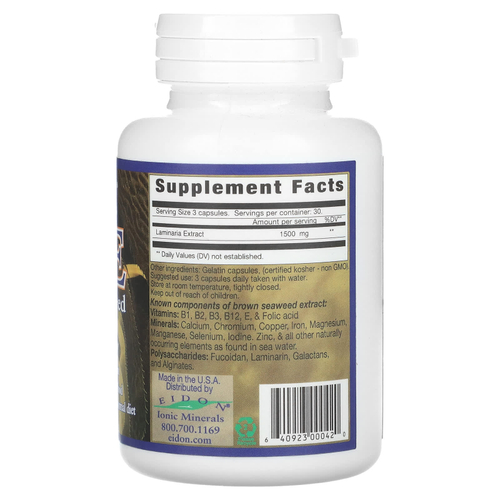 Eidon Ionic Minerals, Экстракт бурых водорослей (BSE), 500 мг, 90 капсул