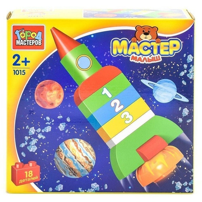 Конструктор пластмассовый Большие кубики: ракета, 18 дет. коробка GK-1015-R (Город мастеров)