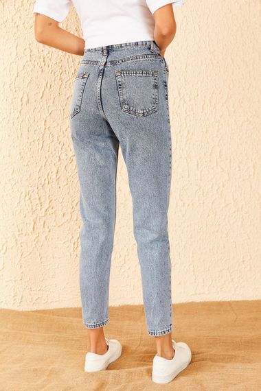 Qadın üçün boz Mom Stile cins şalvar 10701013