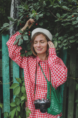 Рубашка оверсайз с карманами, красная клетка