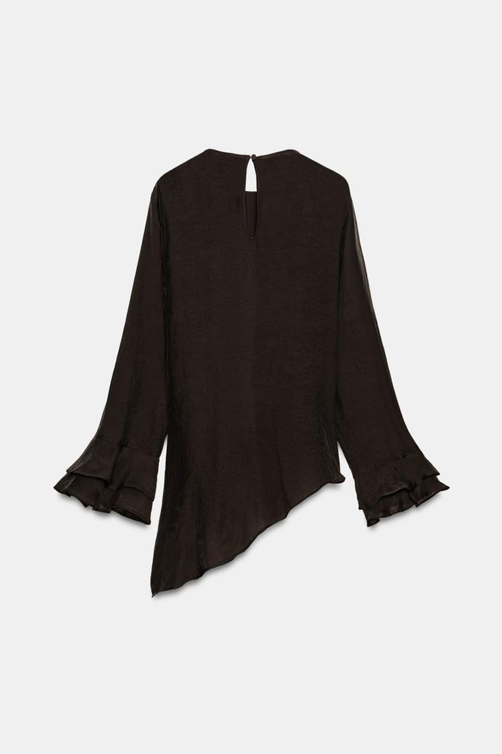 ZARA АСИММЕТРИЧНЫЙ ТОП С ВОЛАНАМИ, КОРИЧНЕВЫЙ