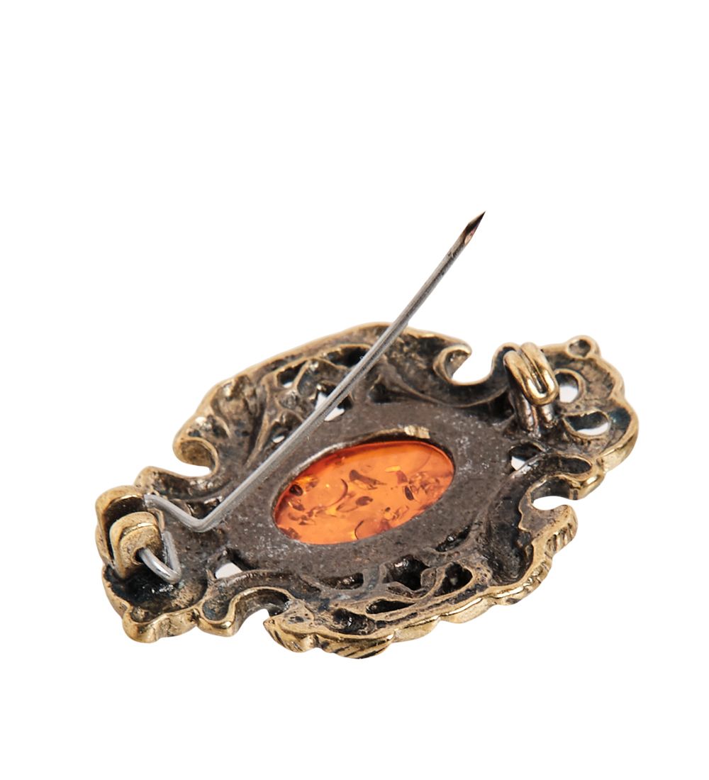 AM- 872 Брошь «Барокко» (латунь, янтарь)