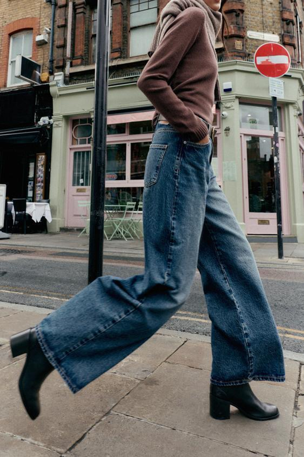 ZARA ДЖИНСЫ Z1975 WIDE-LEG LOOSE С ШИРОКИМИ ШТАНИНАМИ, ЛИНЯЛЫЙ СИНИЙ