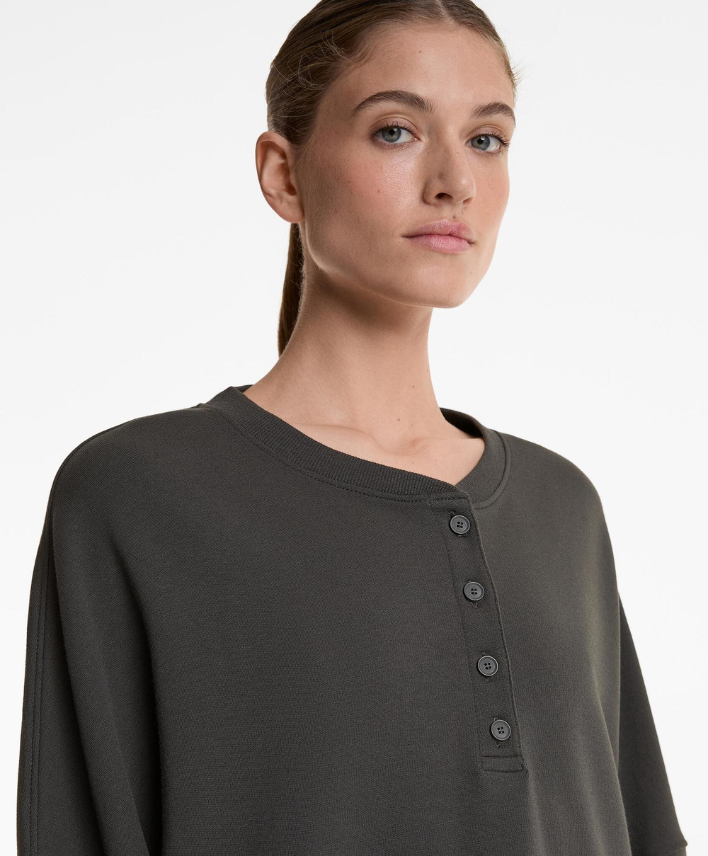 Oysho Толстовка на пуговицах с хлопком и модалом, темно-серый