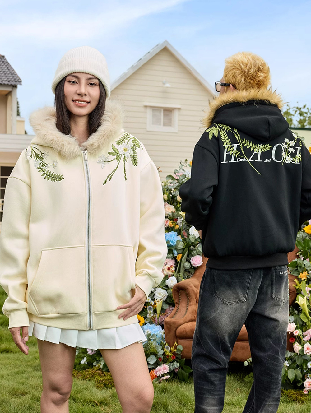 Худи HARSHandCRUEL "Flowers" Fur Hoodie