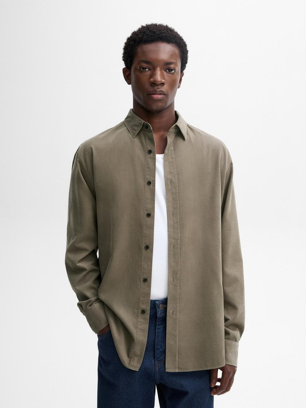 Massimo Dutti Классическая рубашка, водянисто-зеленый