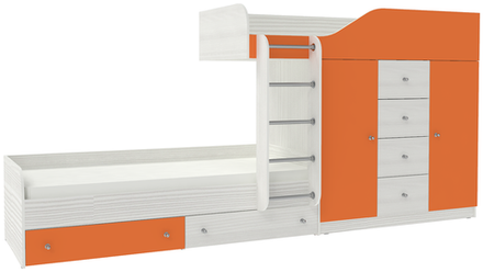Двухъярусная кровать КарИВи Астра 6 Белое Дерево Оранжевый
