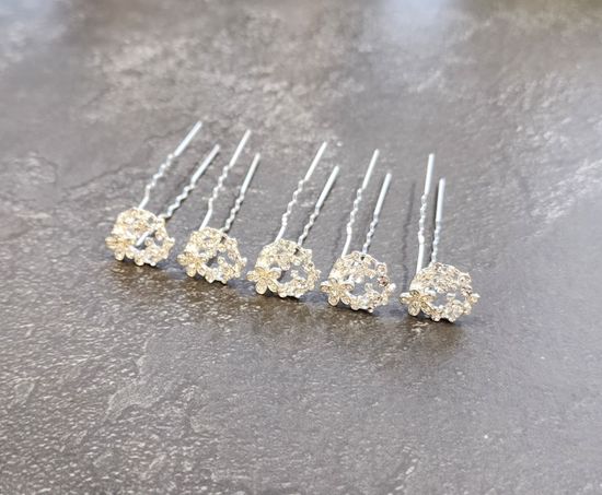 Набор шпилек "Цветочки" стразы, 3 шт, серебро