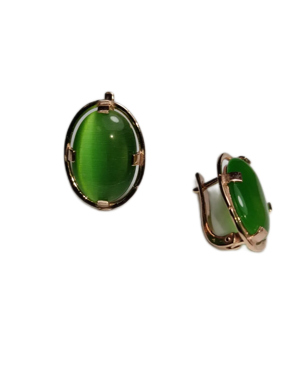 Серьги бижутерные со вставкой кошачий глаз