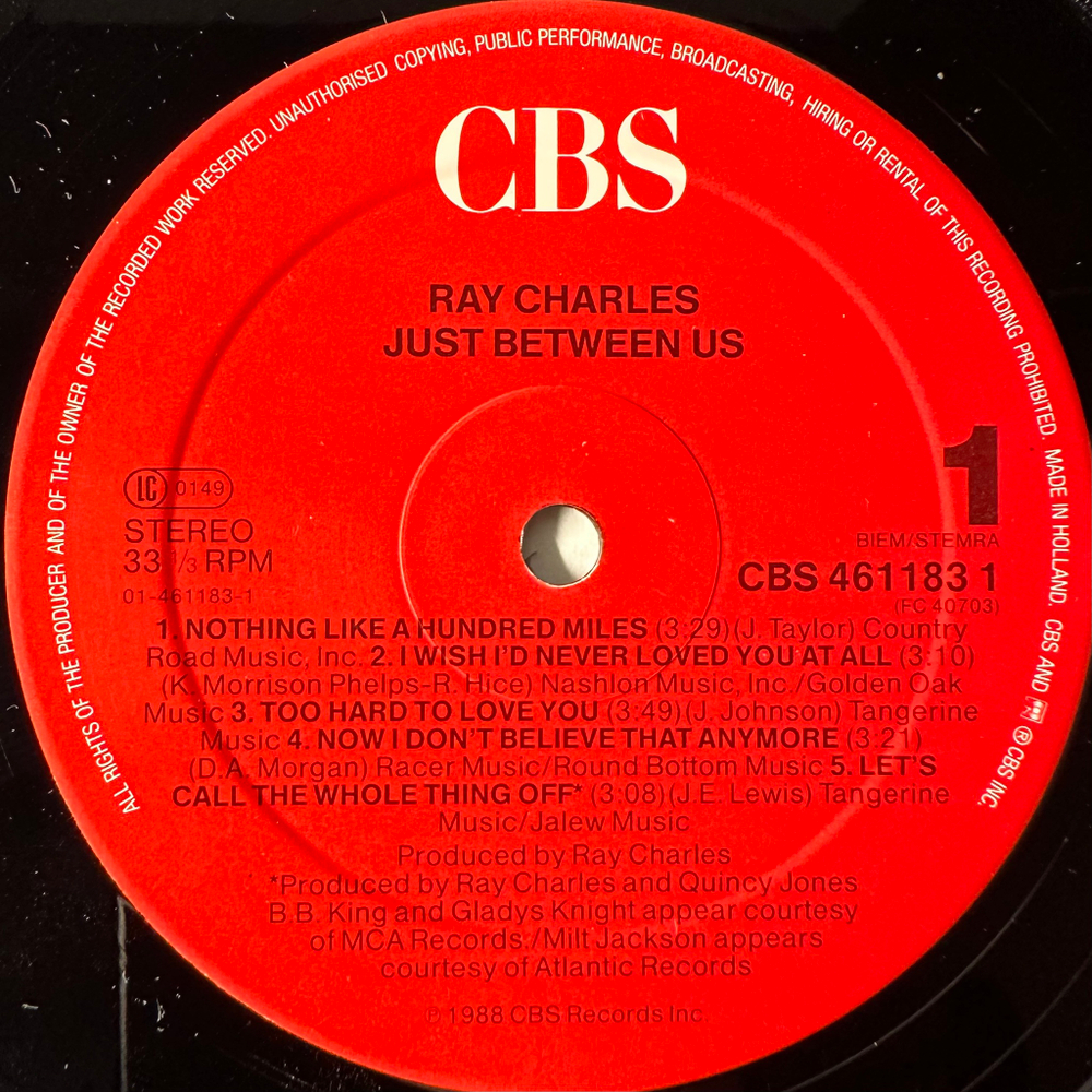 Ray Charles - Just Between Us (Голландия 1988г.)