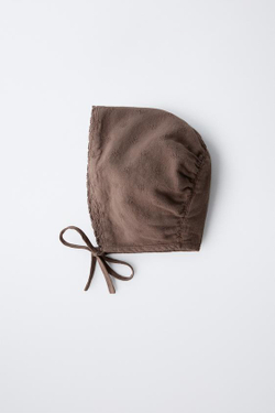 ZARA ЧЕПЧИК КРУЖЕВНОЙ С ВЫШИВКОЙ, КОРИЧНЕВЫЙ