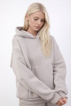 Утепленное худи свободного кроя цвета туман