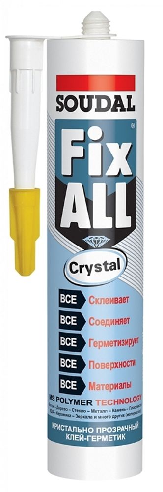 Клей-герметик Soudal FIX ALL Crystal прозрачный универс.+ влажн.поверхн.290мл  119130