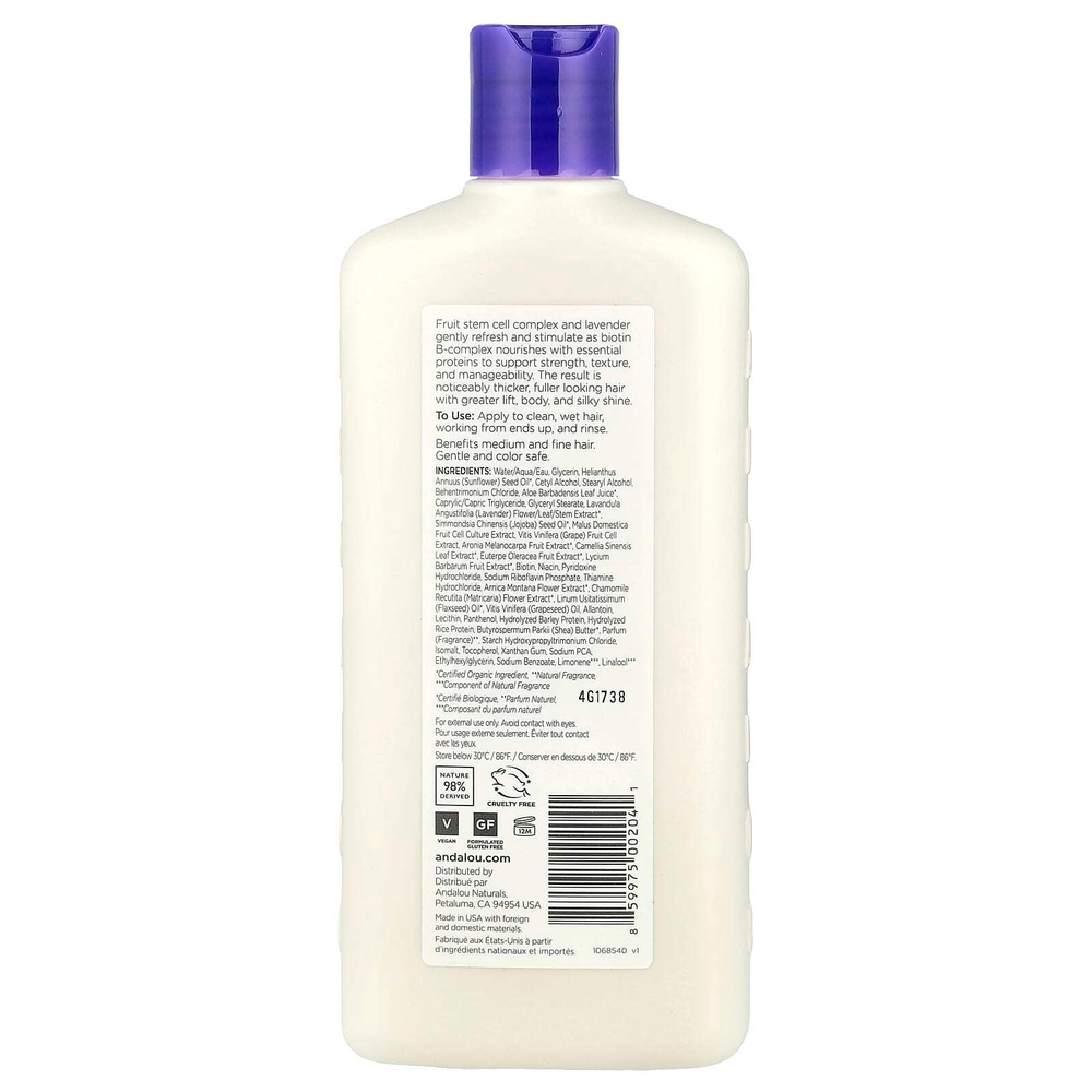 Andalou Naturals, Кондиционер, для объема, густоты, блеска, сияния волос, поднимает от корней, лаванда и биотин, 11,5 ж. унц. (340 мл)