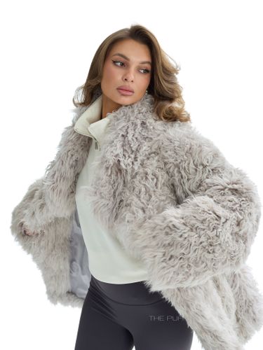 Серая шуба из овчины калган