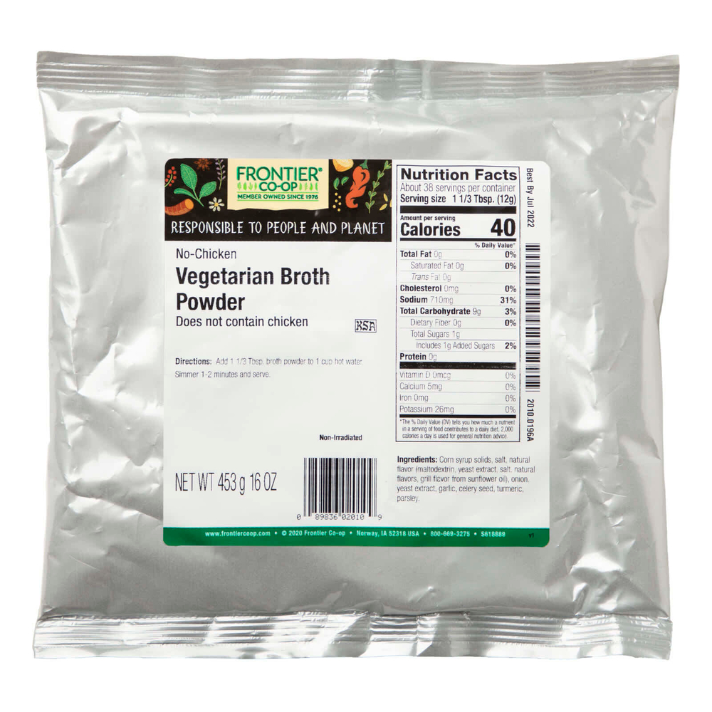 Frontier Co-op, вегетарианский бульонный порошок, без курицы, 453 г (16 унций)