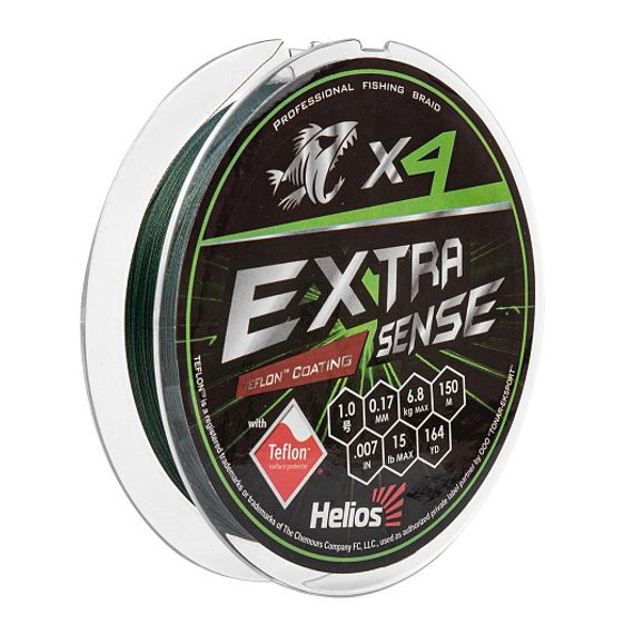 Шнур Helios Extrasense X4 PE Green 150m   1/15LB 0.17mm (HS-ES-X4-1/15LB)
