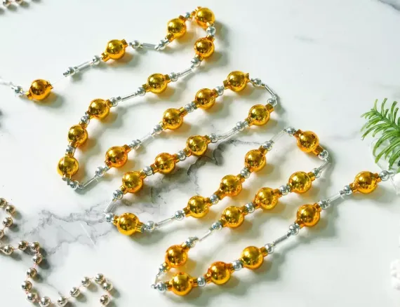 Елочное украшение Бусы №6, золотые, Ёлочка (С102/2)