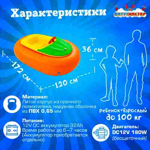 Бамперная лодка «Манго Оранж», взрослая, на часовом механизме, оранжевая 172×120×36 см