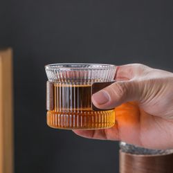 Чашка 170 мл кофейная без ручки Japanese Style Optical дерев. вставка Barista стекло Barbossa [1]