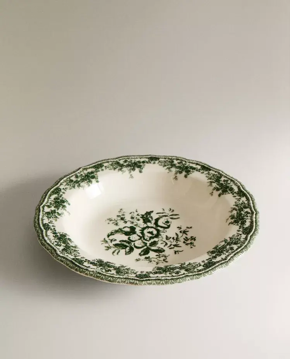 ZARA HOME ГЛУБОКАЯ ТАРЕЛКА ИЗ ФАЯНСА С ЦВЕТОЧНЫМ УЗОРОМ, ОЛИВКОВЫЙ