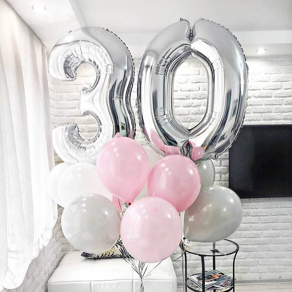 Воздушный шар (40''/102 см) Цифра, 3, Серебро