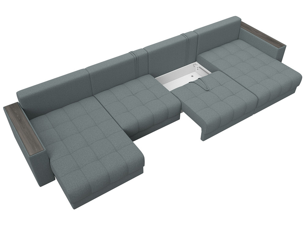Диван П-образный с декором Лига-049 НПБ Лонг, Амур 07 РОГОЖКА серый