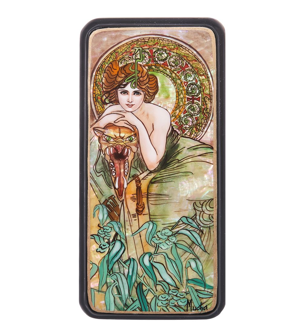 Народные промыслы ШК-55/183-H Шкатулка «Альфонс Муха - Драгоценные камни. Изумруд» исп. Маркова