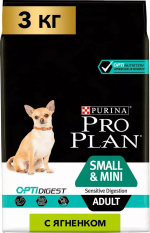 Сухой корм Pro Plan Mini Adult для взрослых собак мелких пород  с чувствительным пищеварением, ягненок, 3 кг