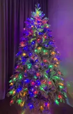 Искусственная елка Аляска заснеженная 180 см., 310 мульти.теплых белых ламп, литая+пвх, ЕлкиТорг (195180)