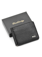 Мужской чёрный зажим для денег с RFID-защитой от сканирования из натуральной кожи с отделениями для карт и карманом монетницей для мелочи на молнии Doublecity 130-DC31-11J в коробке